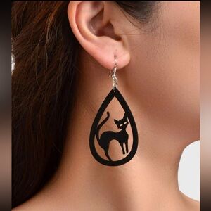 🐈‍⬛ Awesome Black Cat Silhouette Water Drop Drop Earrings 🐈‍⬛